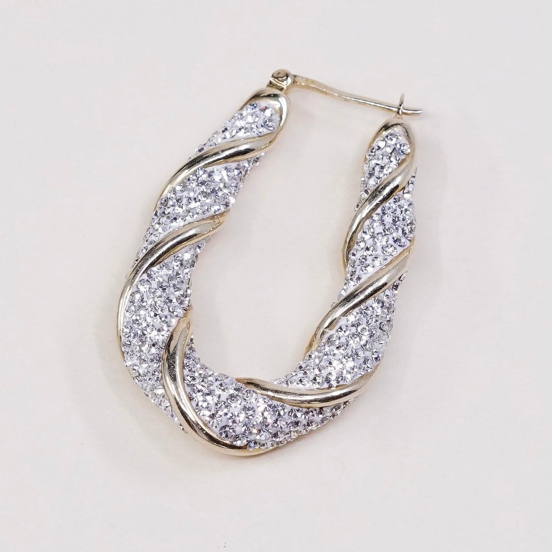 1.75" Vintage gold sterling silver earrings, 925 hoops, huggie, w/ cluster cz