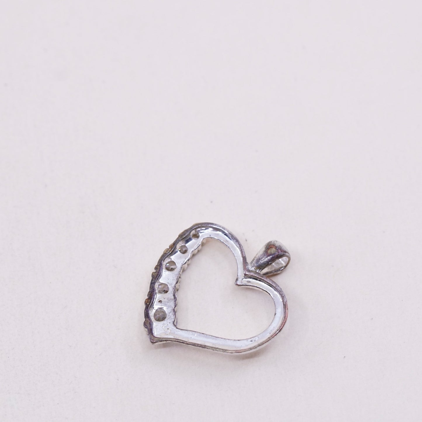 Vintage sterling silver heart shaped charm, 925 silver pendant with Cz