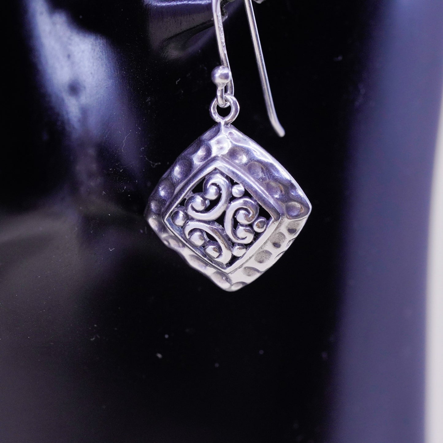 Vintage bali Sterling silver handmade earrings, 925 square with filigree