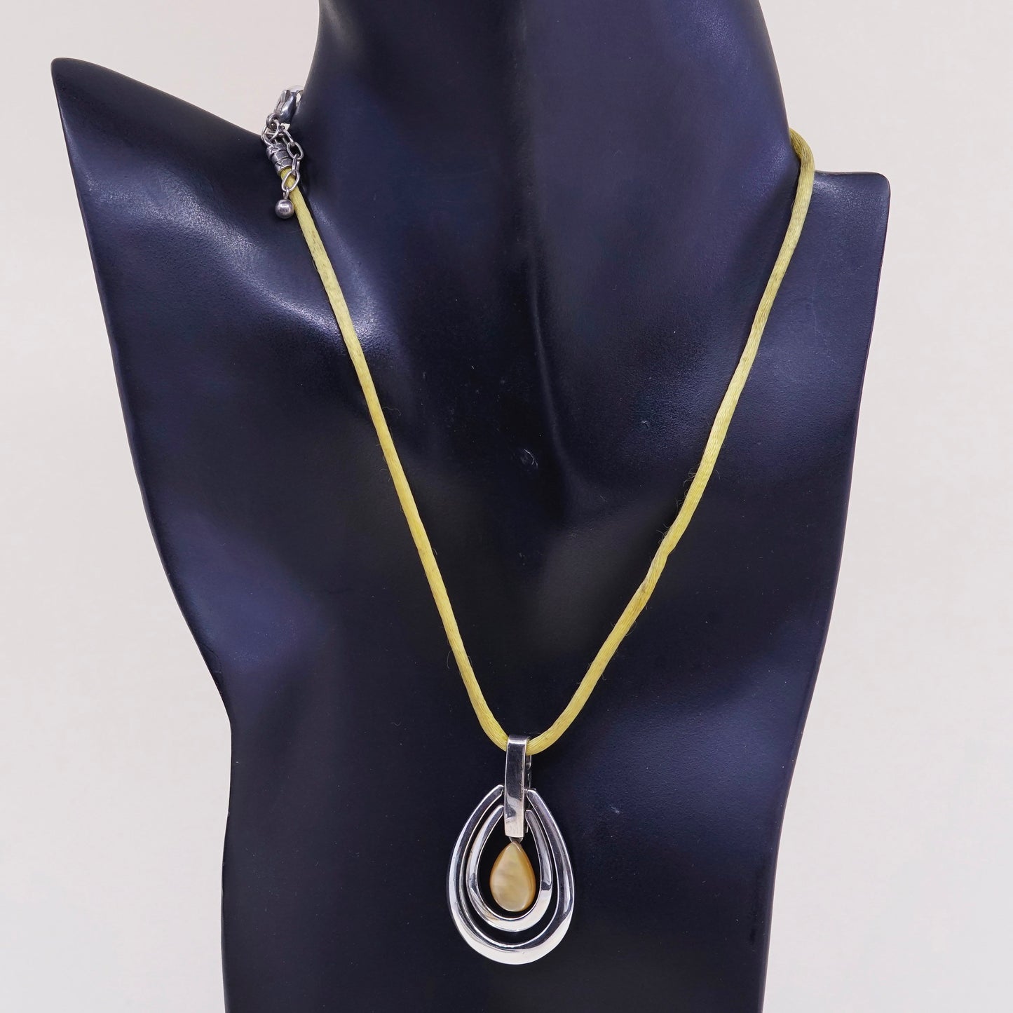 16+2”, Joseph Esposito Sterling 925 silver necklace, silk chain w/ teardrop MOP