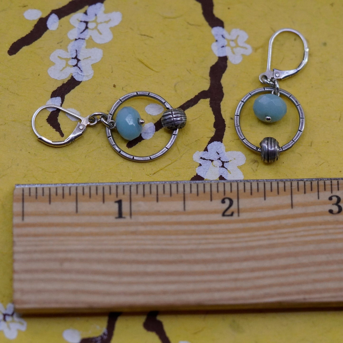 Vintage Sterling 925 silver handmade circle earrings with chalcedony beads