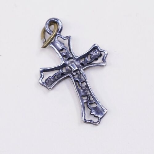 VTG handmade Sterling silver filigree pendant, 925 Floral cross Charm