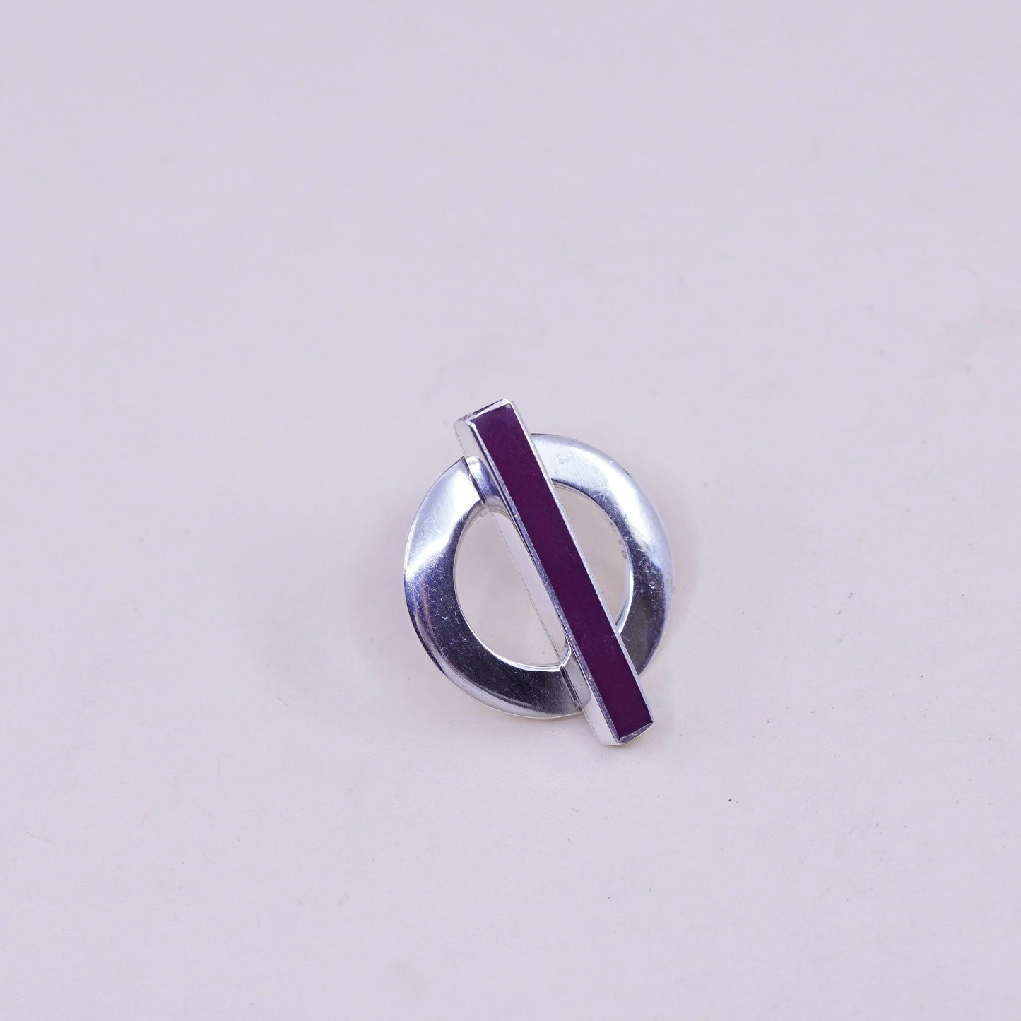 Vintage Sterling 925 silver handmade earrings circle studs with purple agate