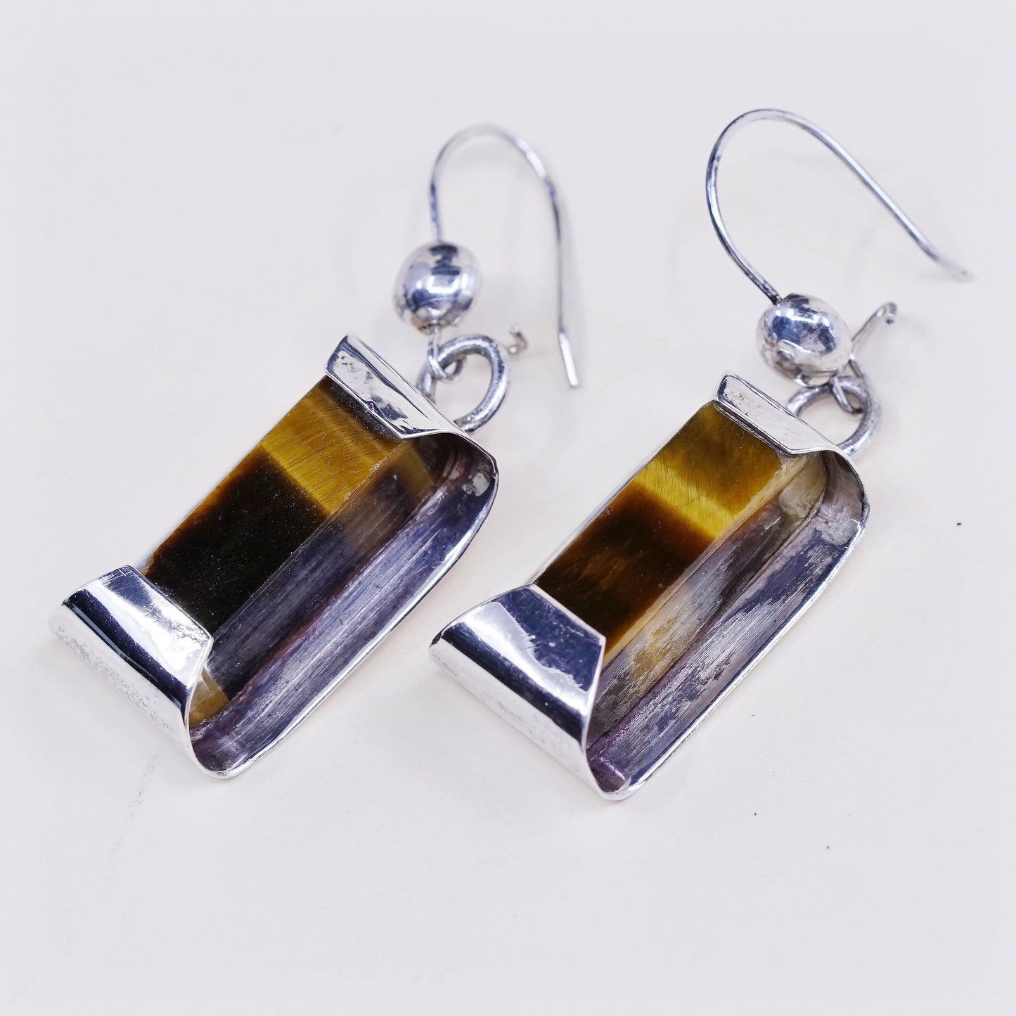 Vintage Sterling silver handmade earrings, 925 with tiger eye dangles