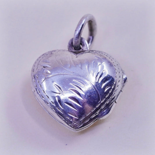 Vintage Sterling silver pendant, 925 textured handmade heart photo locket charm