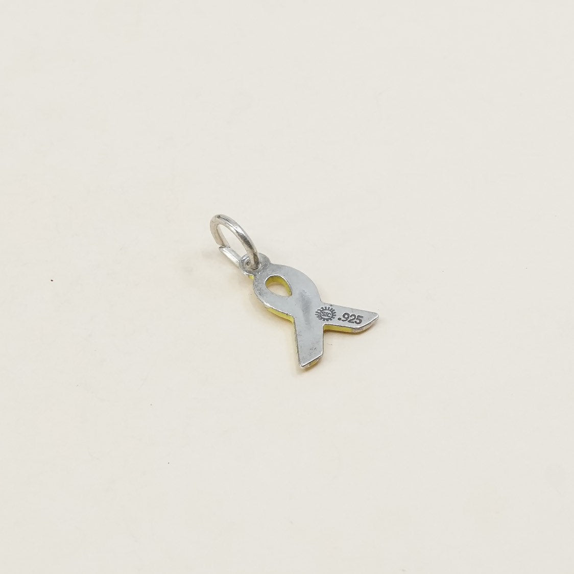 vtg STC 925 sterling silver handmade breast cancer cure charm, yellow ribbon