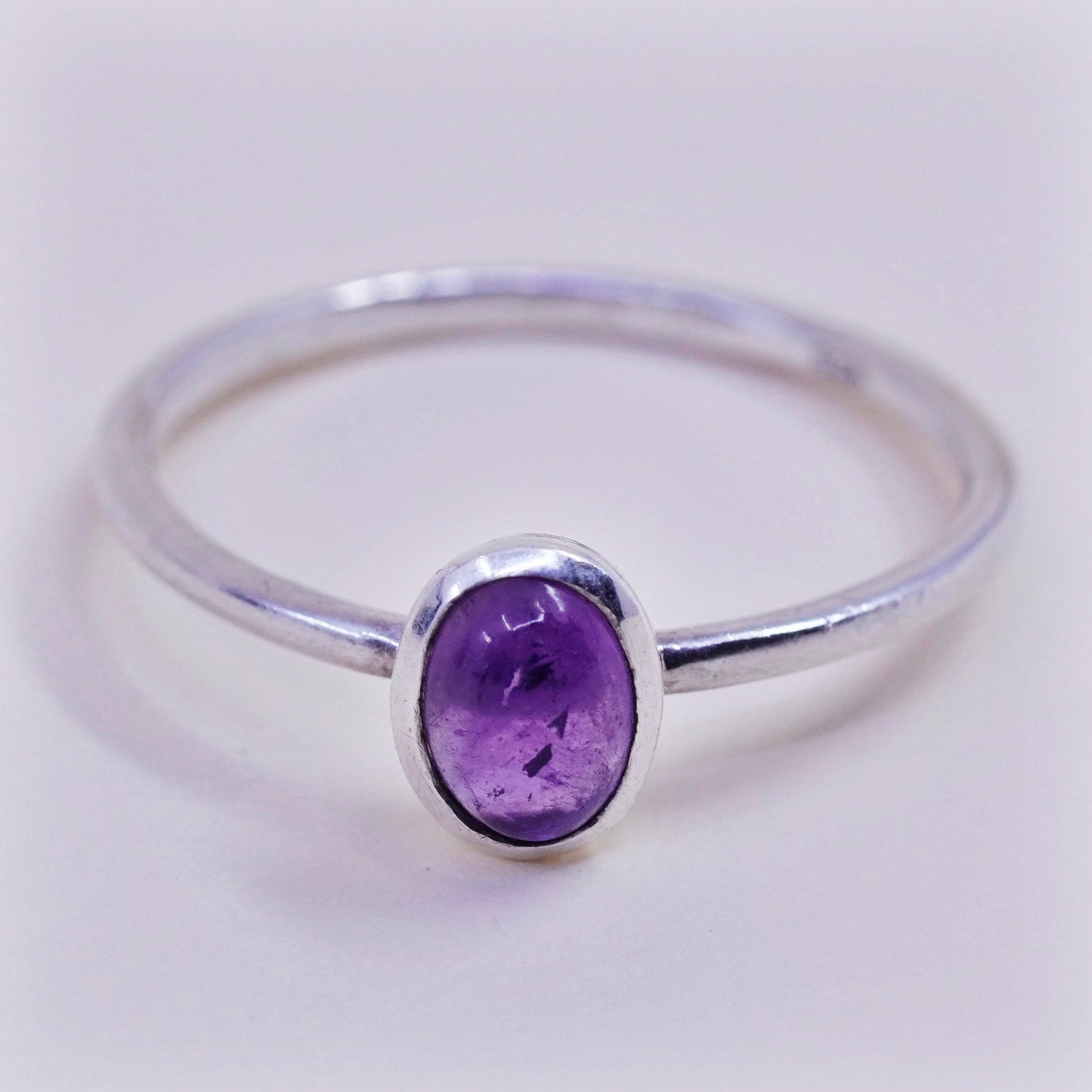 Size 9.25, vintage Sterling 925 silver handmade stackable ring with amethyst