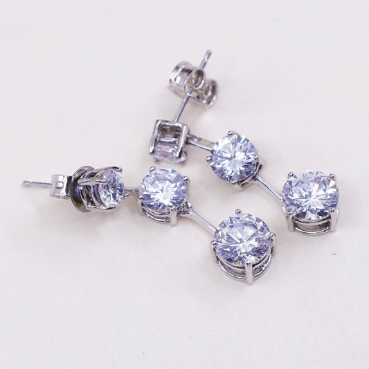 Vintage sterling silver handmade earrings, 925 silver with round CZ