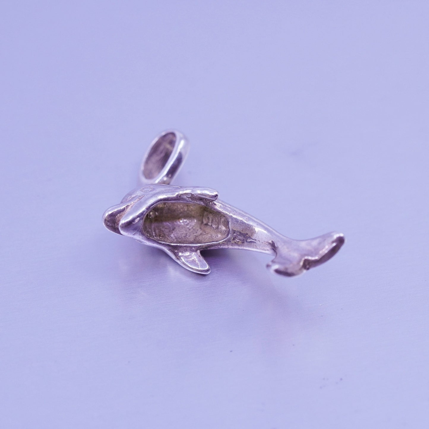 Antique Sterling silver handmade simple 925 dolphin charm pendant