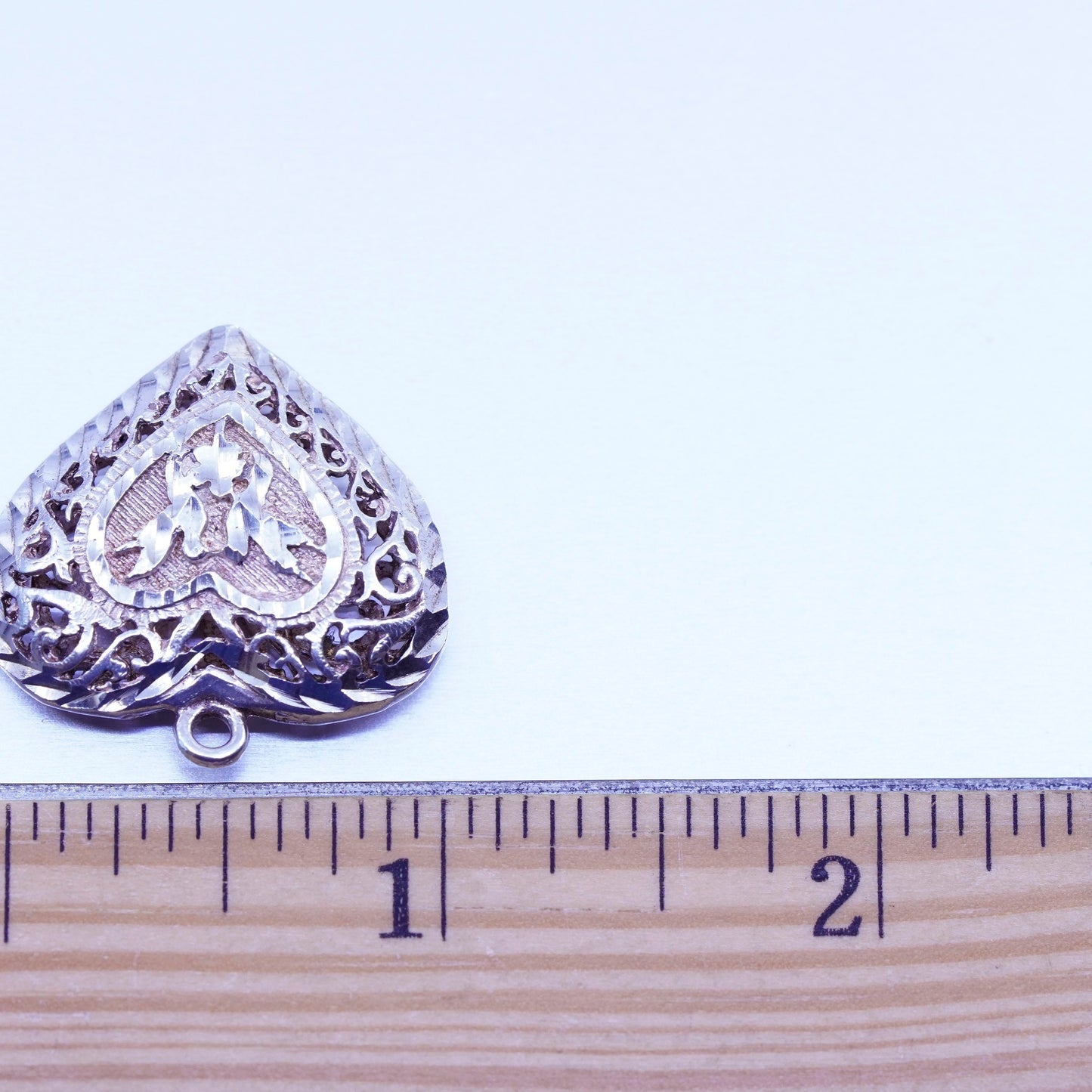 antique sterling 925 silver filigree puffy heart pendant charm