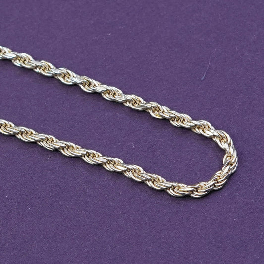 20”, vermeil gold Sterling silver necklace, Italy 925 diamond cut rope chain
