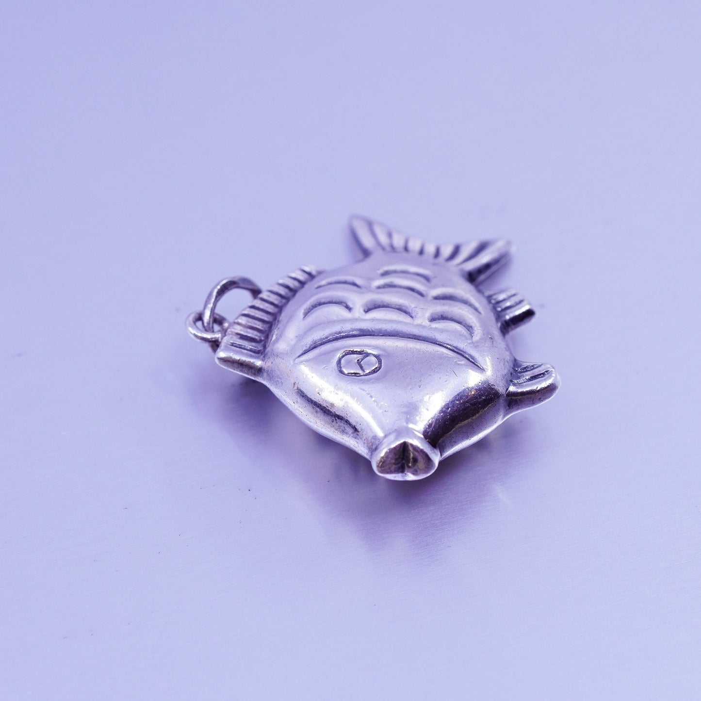 Antique Sterling silver handmade charm, 925 fish pendant