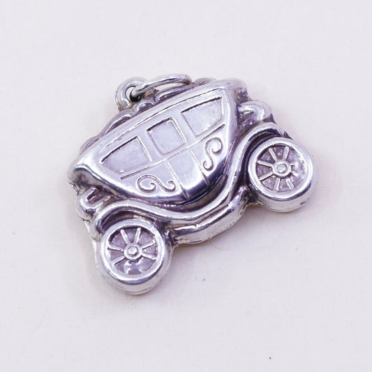 Vintage sterling silver handmade pendant, 925 coach cart charm