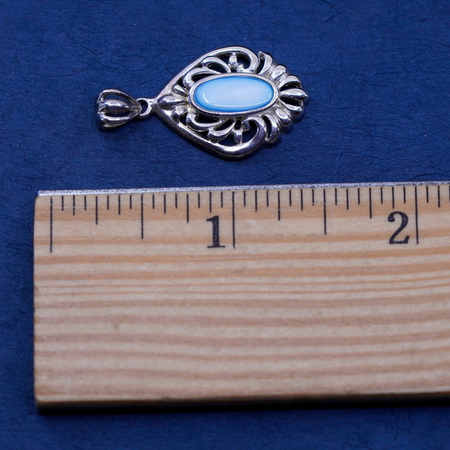 Vintage Sterling silver handmade pendant, 925 filigree charm mother of pearl