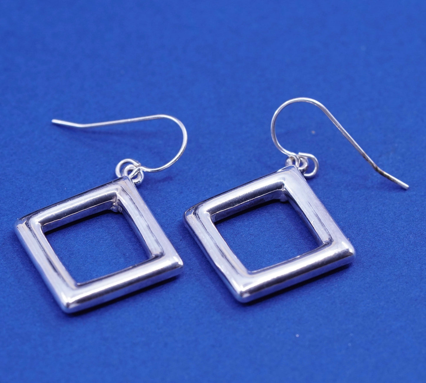 vtg sterling silver handmade earrings, solid 925 silver w/ square shaped drops