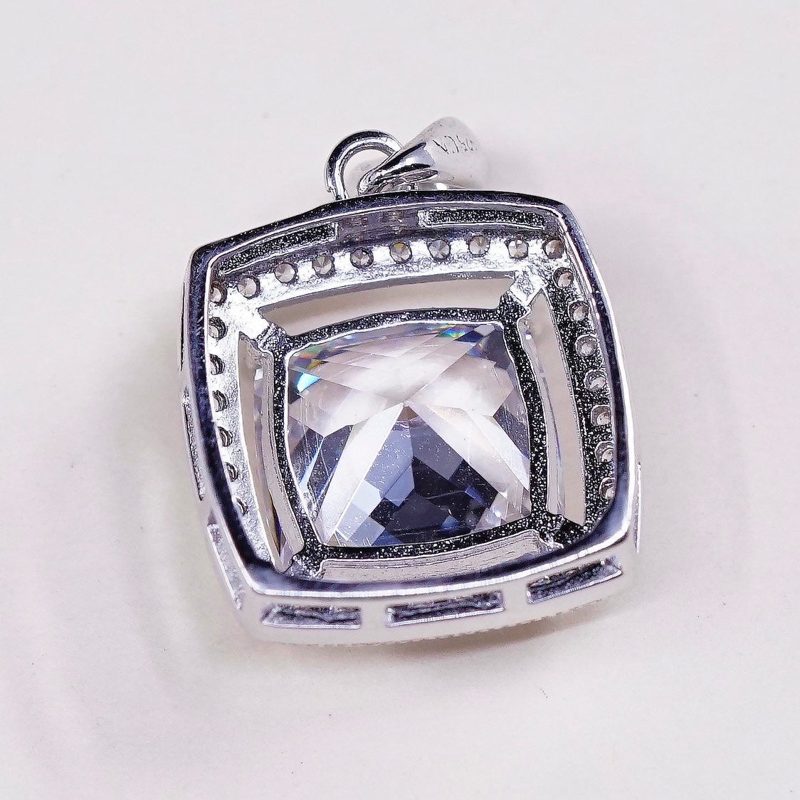 VTG IBB sterling 925 silver cushion square crystal w/ CZ pendant