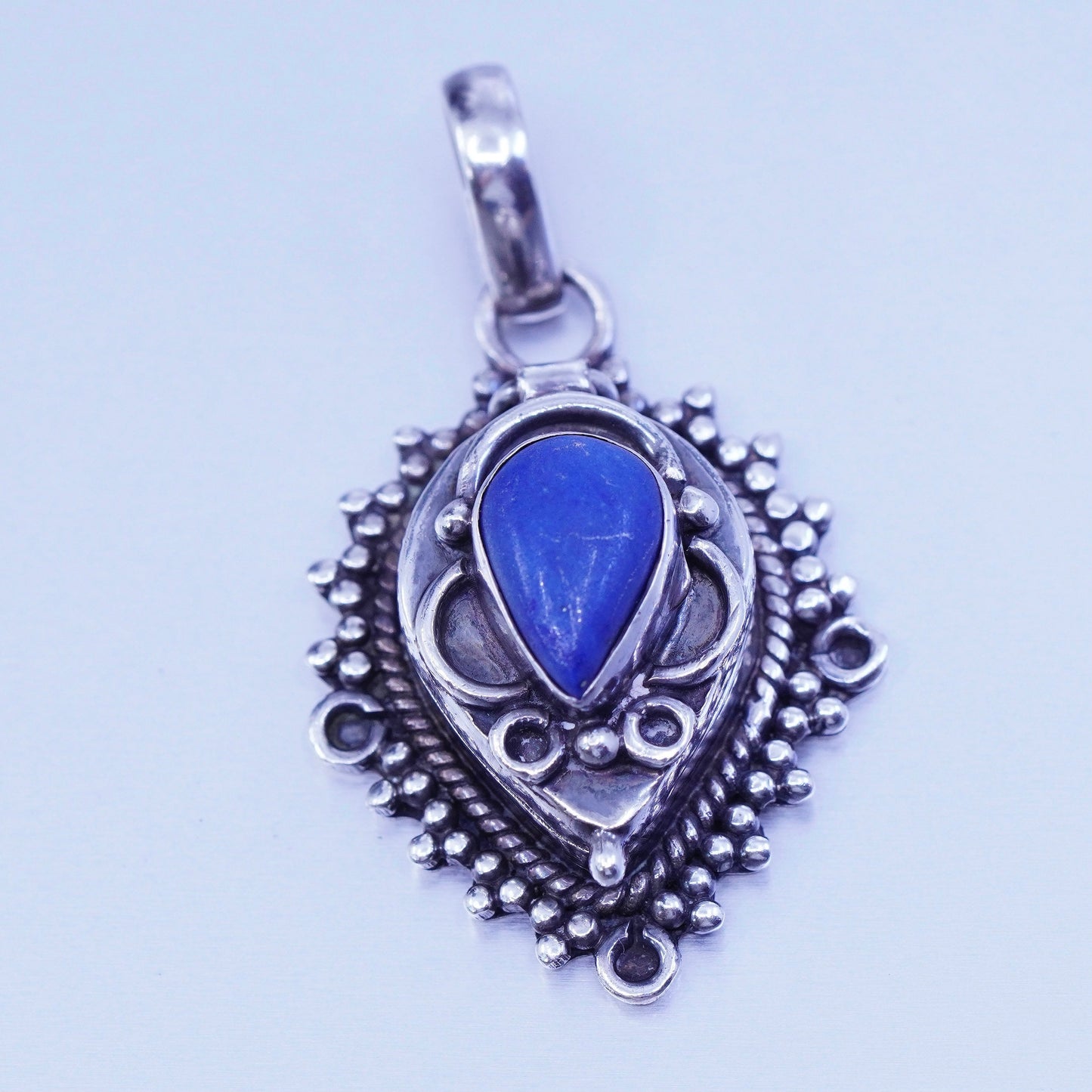 southwestern sterling 925 silver teardrop locket pendant lapis lazuli beads