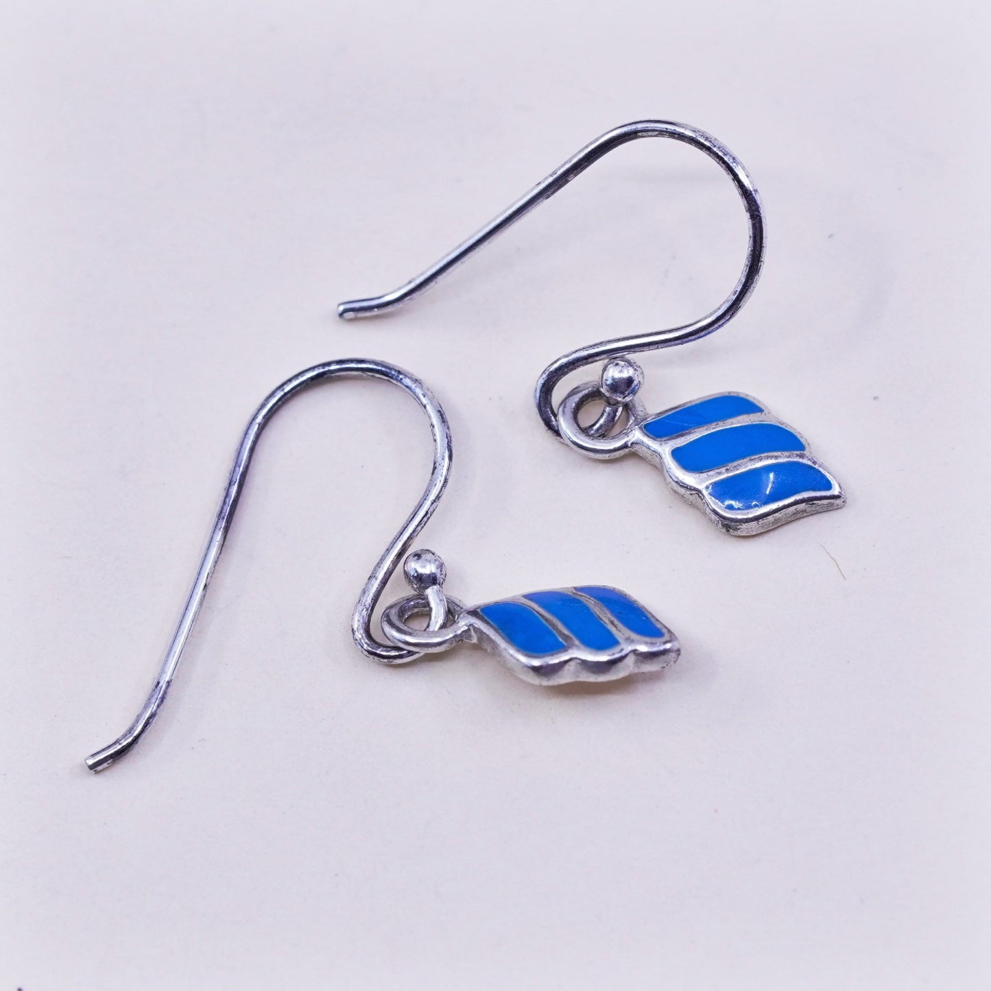 Vintage sterling 925 silver handmade earrings with blue enamel