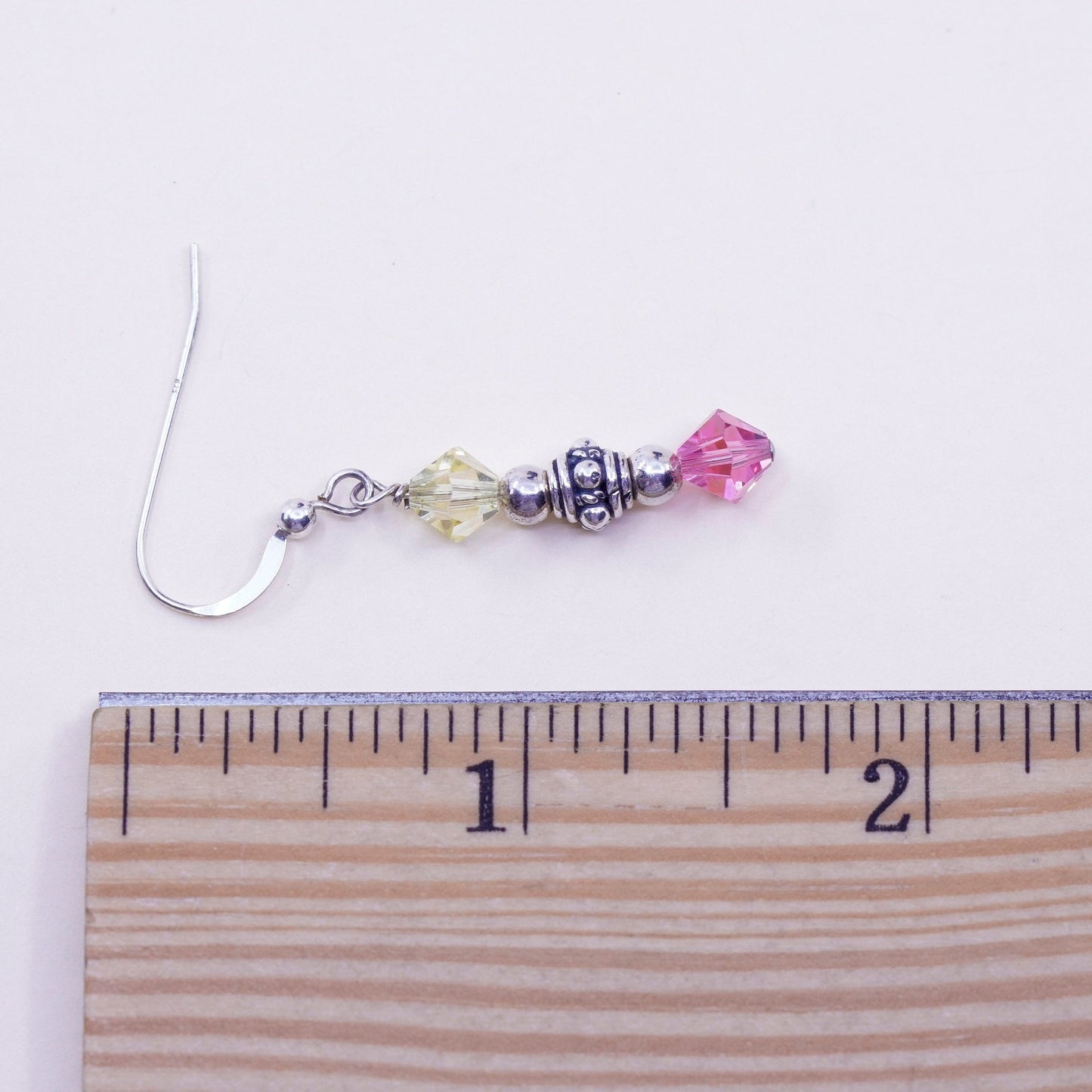 Vintage Sterling silver handmade earrings, 925 hooks with pink crystal