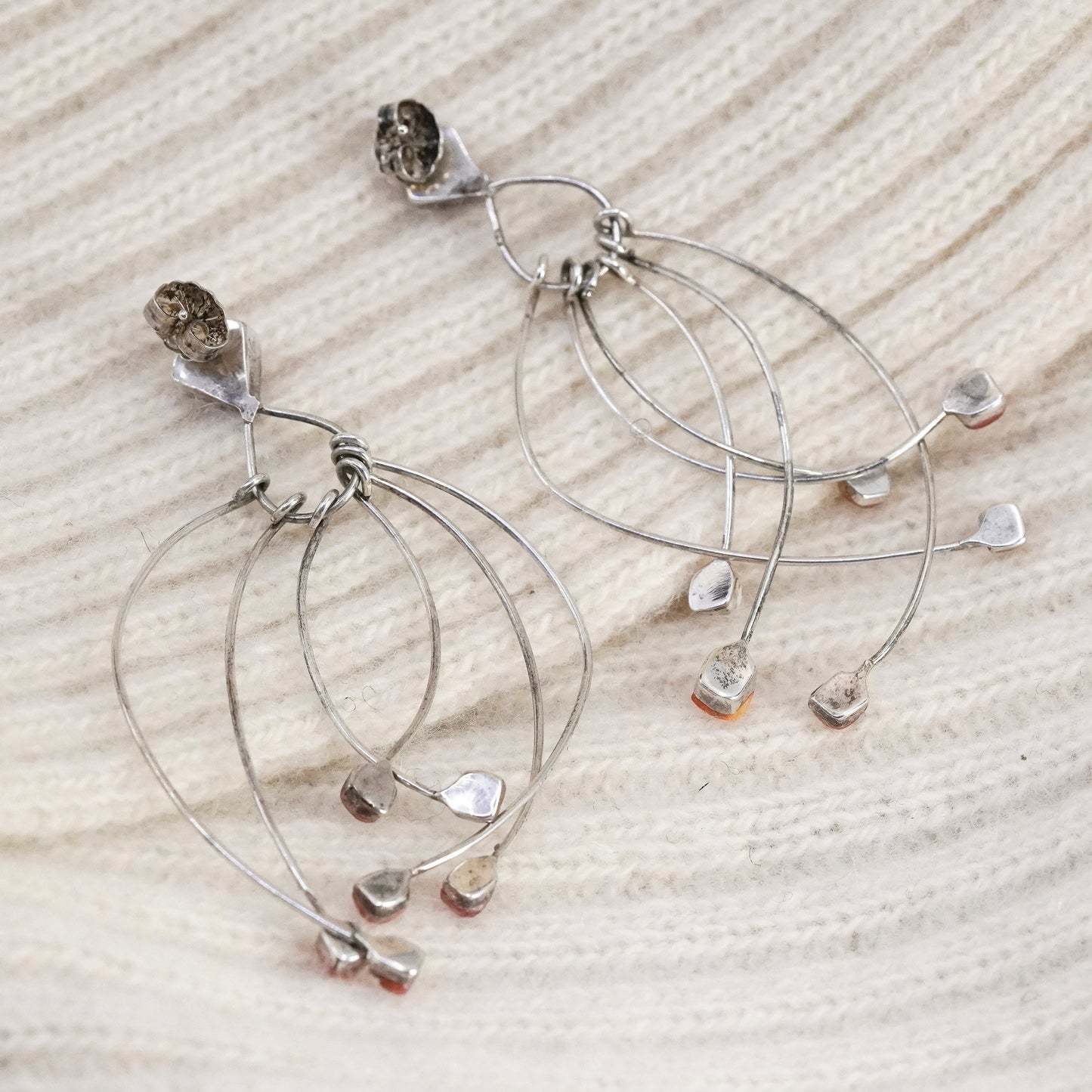 Native American sterling 925 silver earrings coral beads, handmade southwestern