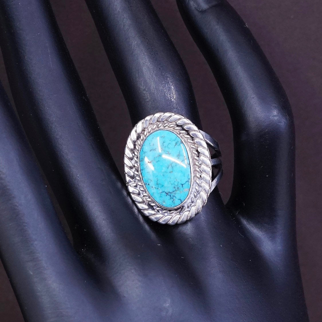 sz 6.5, vtg Sterling silver handmade ring, 925 w/ turquoise, handmade sterling