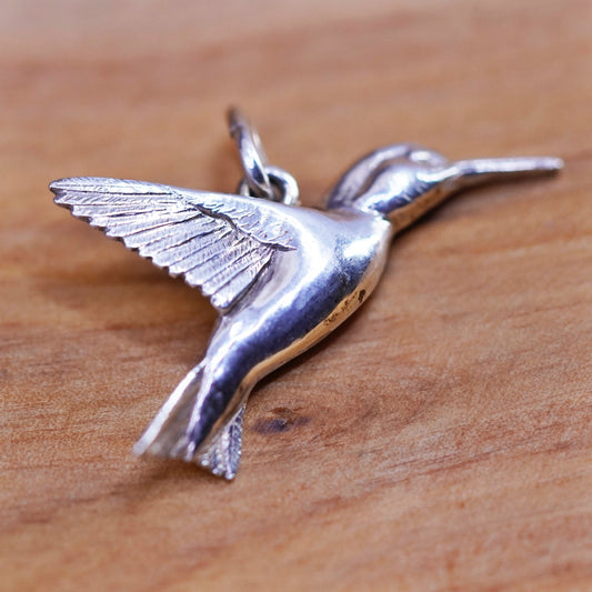 Vintage Sterling silver handmade pendant, 925 hummingbird bird charm