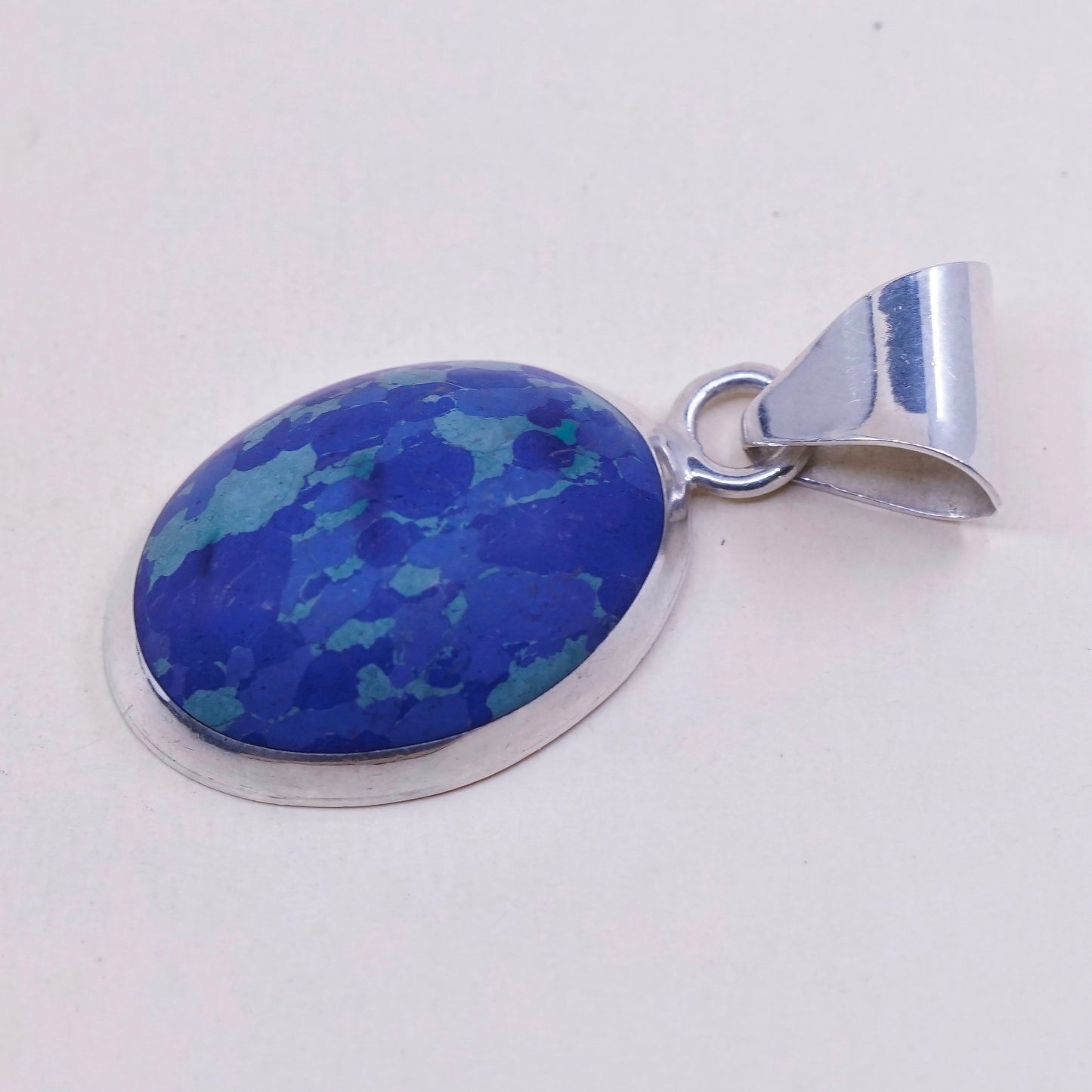 Vintage handmade sterling silver charm, mexico 925 with oval azurite