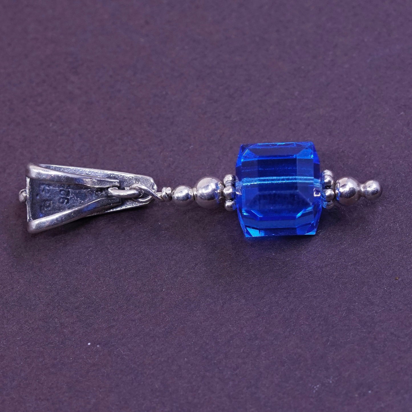 Vintage Sterling silver handmade pendant, 925 w/ blue Swarovski crystal