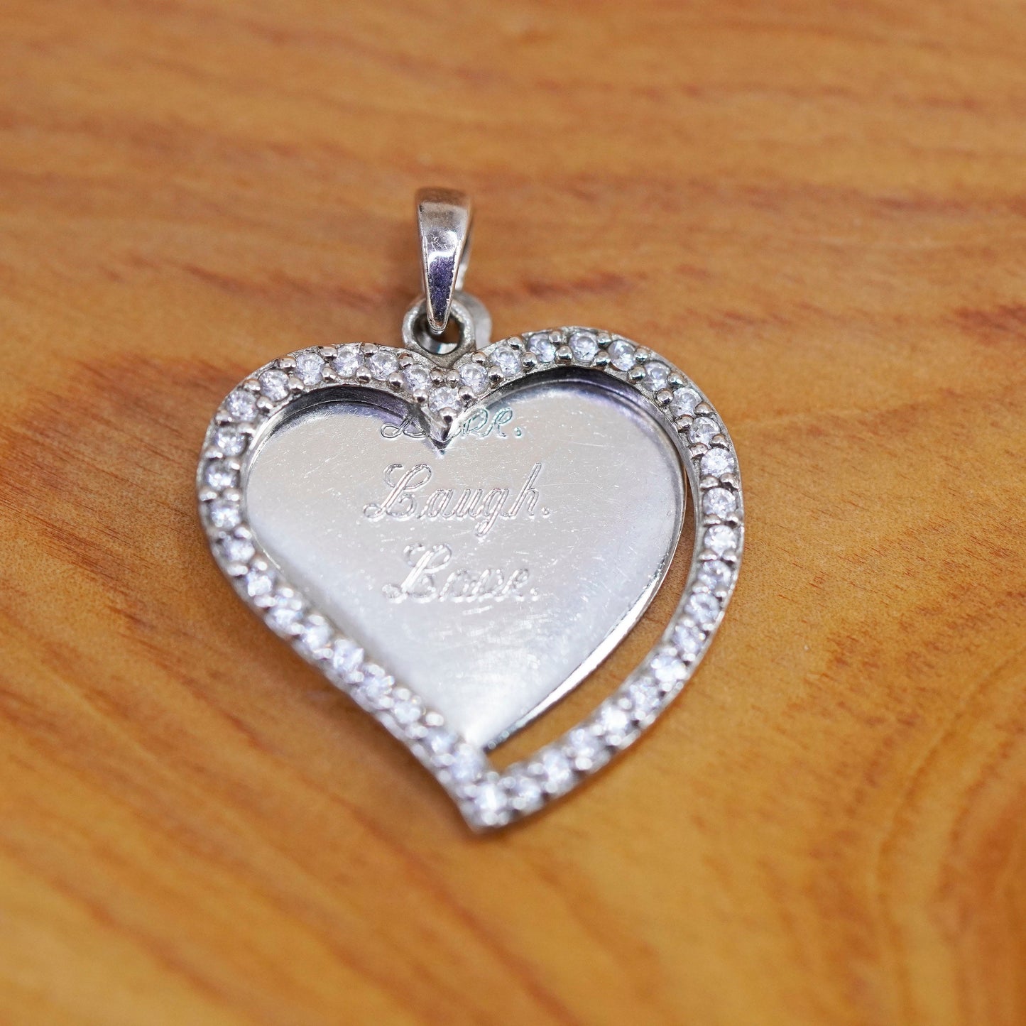 Vintage Sterling silver pendant, 925 hearts with cz “live laugh love, love Dane