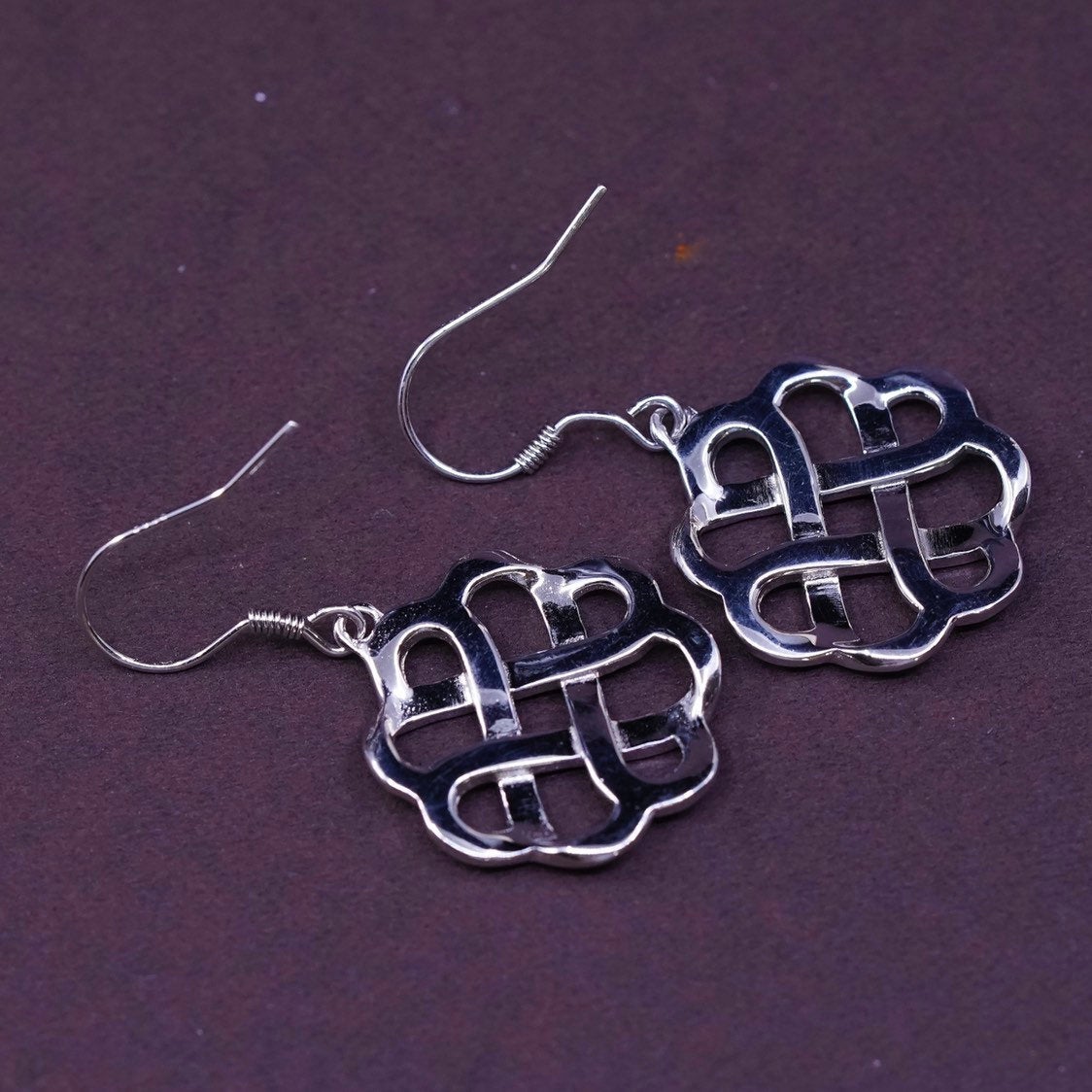 vtg Sterling silver Irish knot handmade dangles, 925 earrings, silver tested