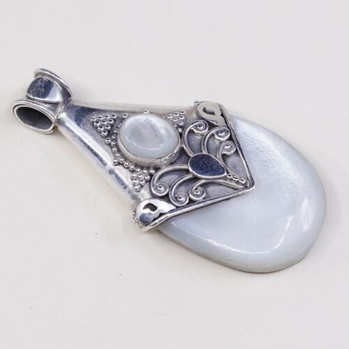 Vtg Sterling Silver Handmade Teardrop Pendant, 925 with mother Of Pearl (MOP)