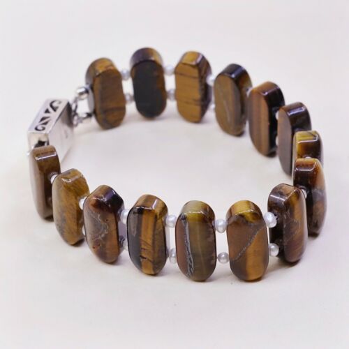 6.75”, Vintage Sterling 925 Silver Handmade Bracelet Oval Golden Tiger’s Eye