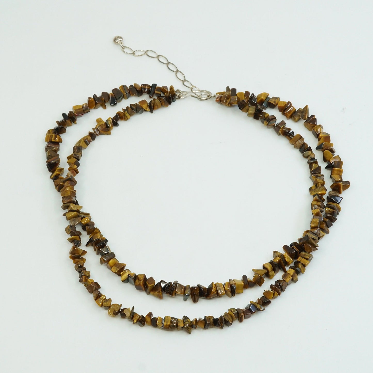 18”+3”, vtg sterling silver handmade necklace, 925 golden tiger eye beads