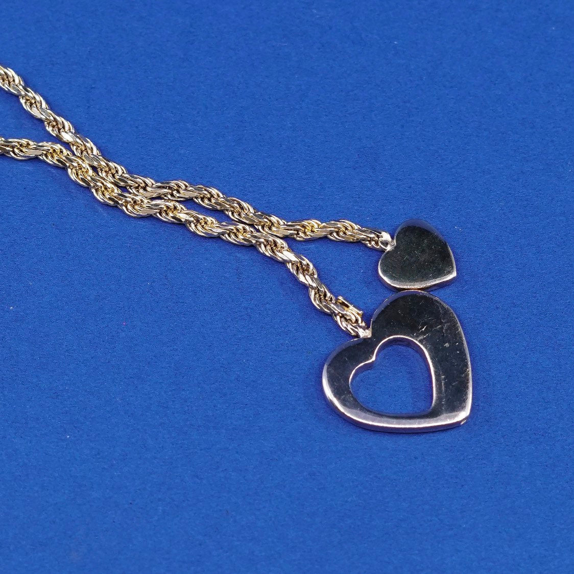 20", Sterling silver necklace Vermeil gold 925 Simone rope chain heart pendant