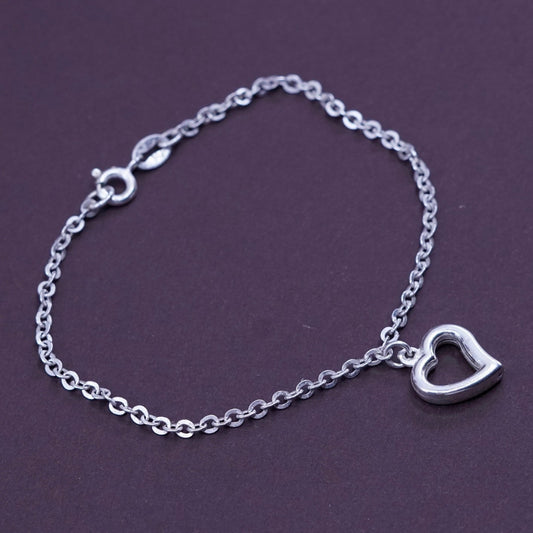 7”, OTC Sterling silver handmade bracelet, 925 flatten circle chain w/ heart
