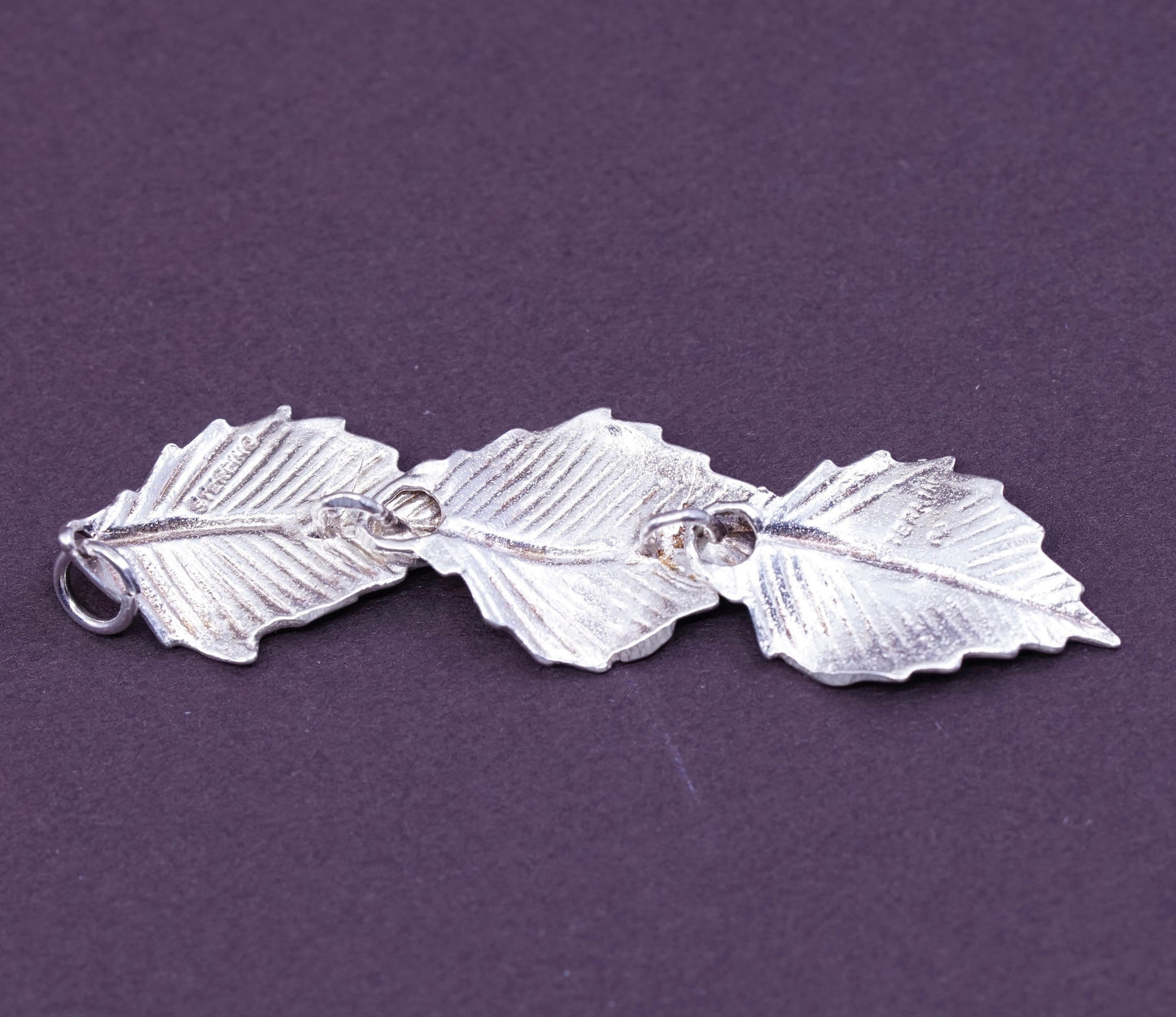 Vintage handmade Sterling 925 silver leaves pendant, minimalist, modernist