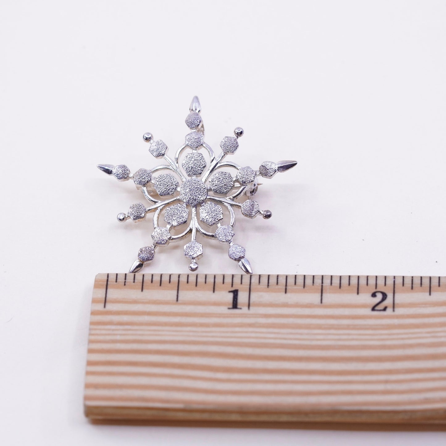 Vintage sterling silver handmade brooch, 925 snowflake pendant