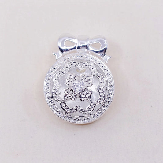 vtg Sterling silver handmade prayer box pendant, 925 locket charm w/ filigree