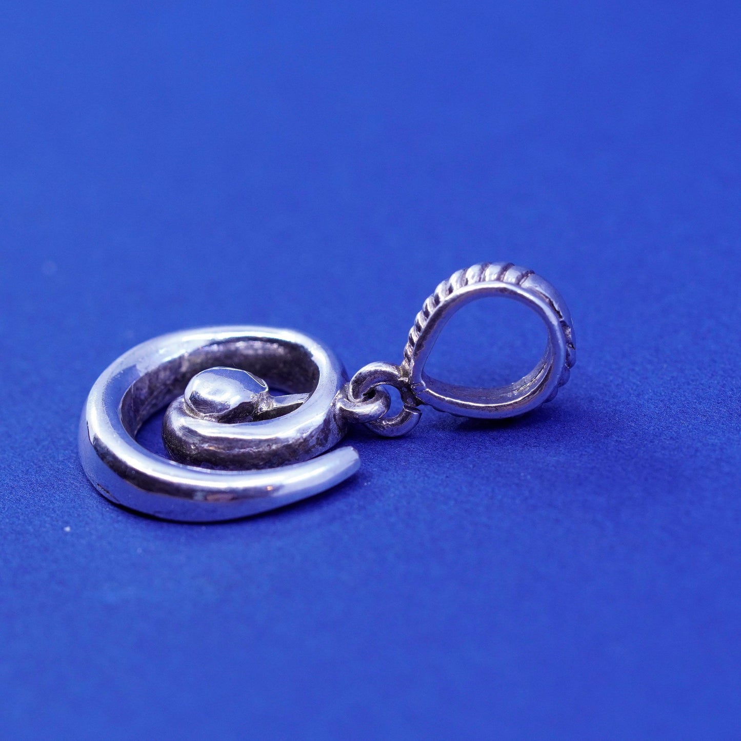 Vintage sterling silver handmade pendant, 925 swirl circle charm