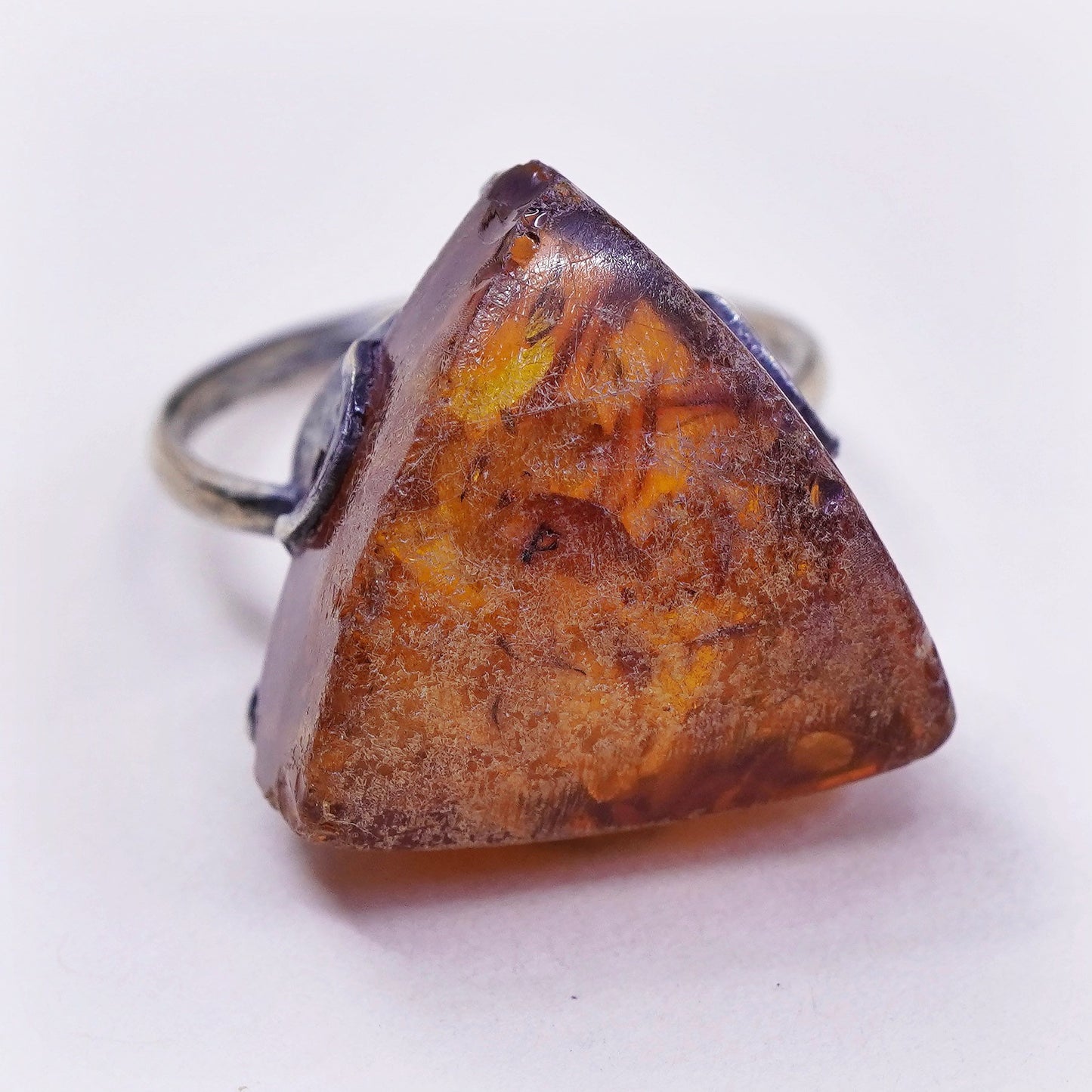 Size 7.5, Soviet Union USSR 875 silver 18k natural Baltic amber ring modernist