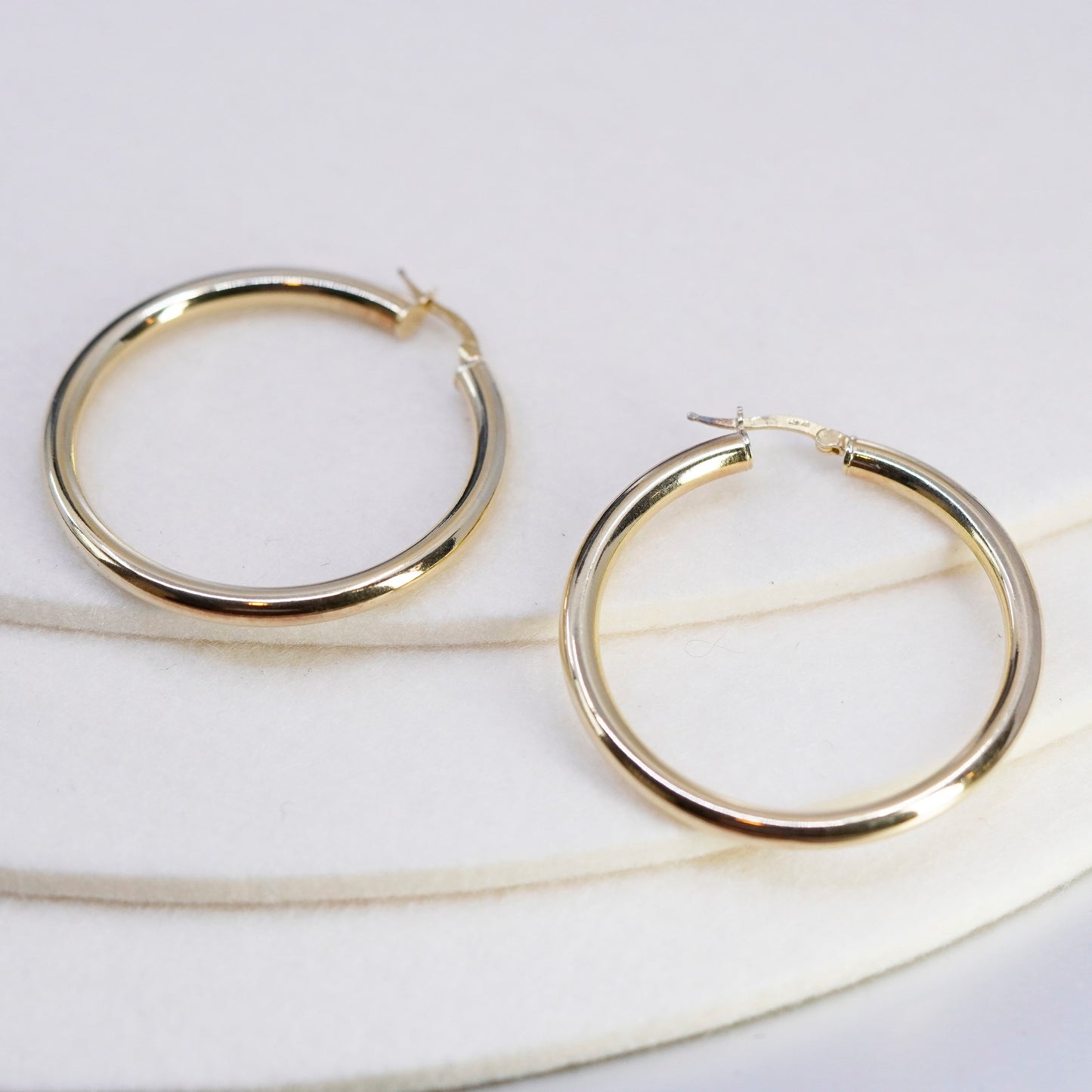 2”, Italian vermeil gold over Sterling silver handmade earrings, 925 bold hoops