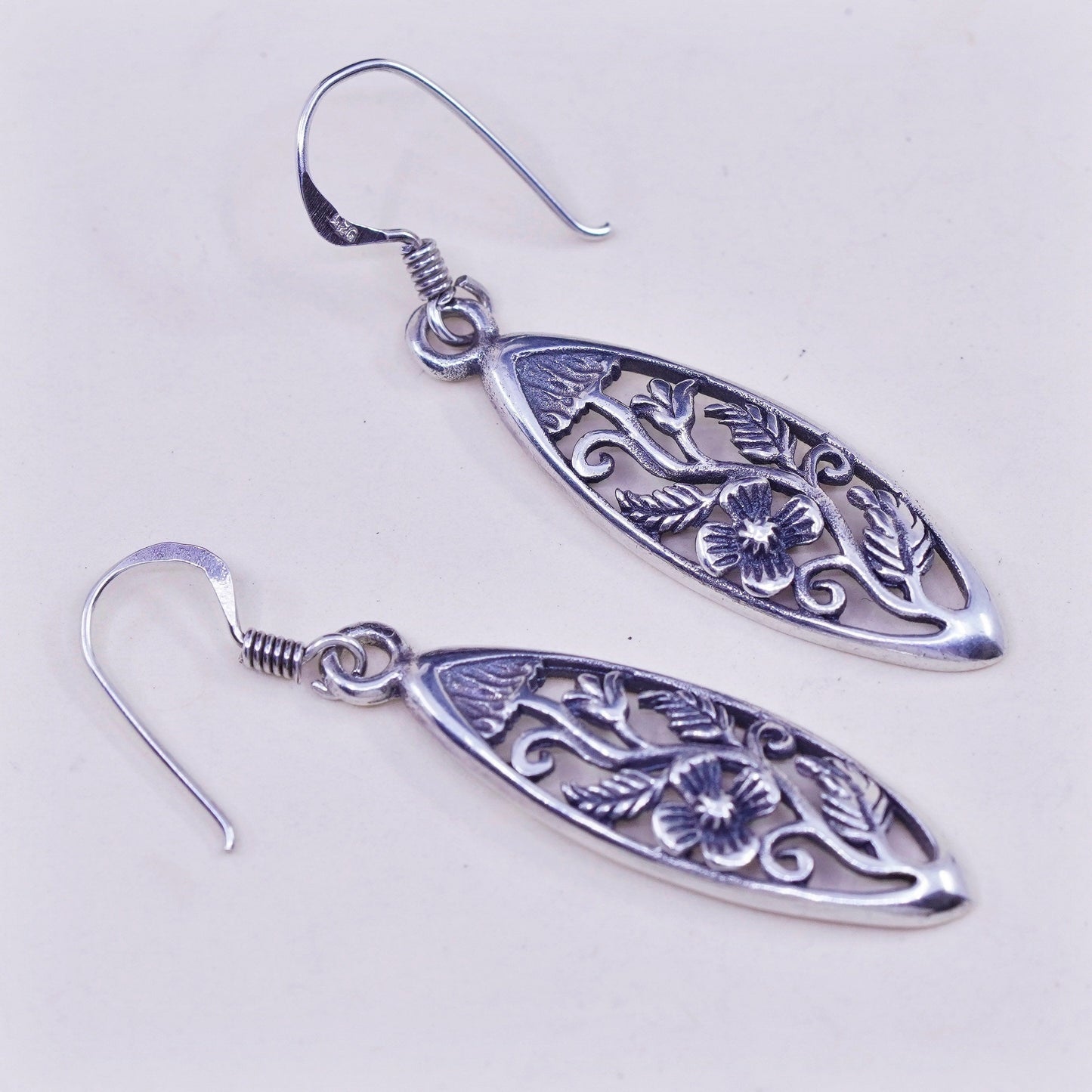 Vintage Sterling 925 silver handmade marquise flower earrings