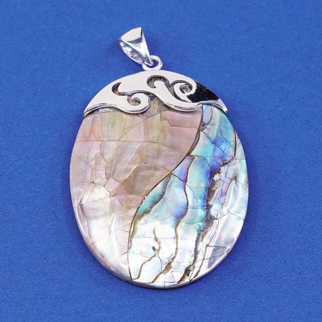 vtg Sterling silver handmade pendant, 925 pendant w/ abalone shell,