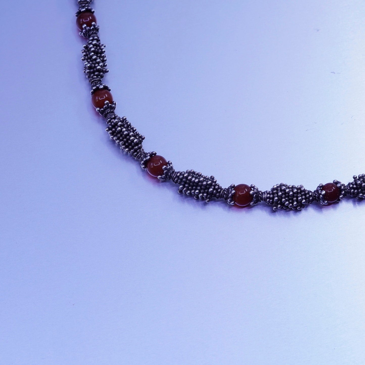 16”, vintage Sterling 925 silver handmade necklace with carnelian beads