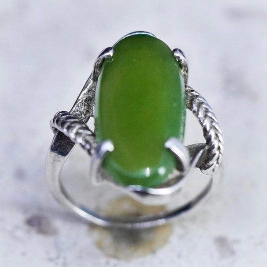 Size 6, vintage sterling 925 silver handmade ring with oval jade