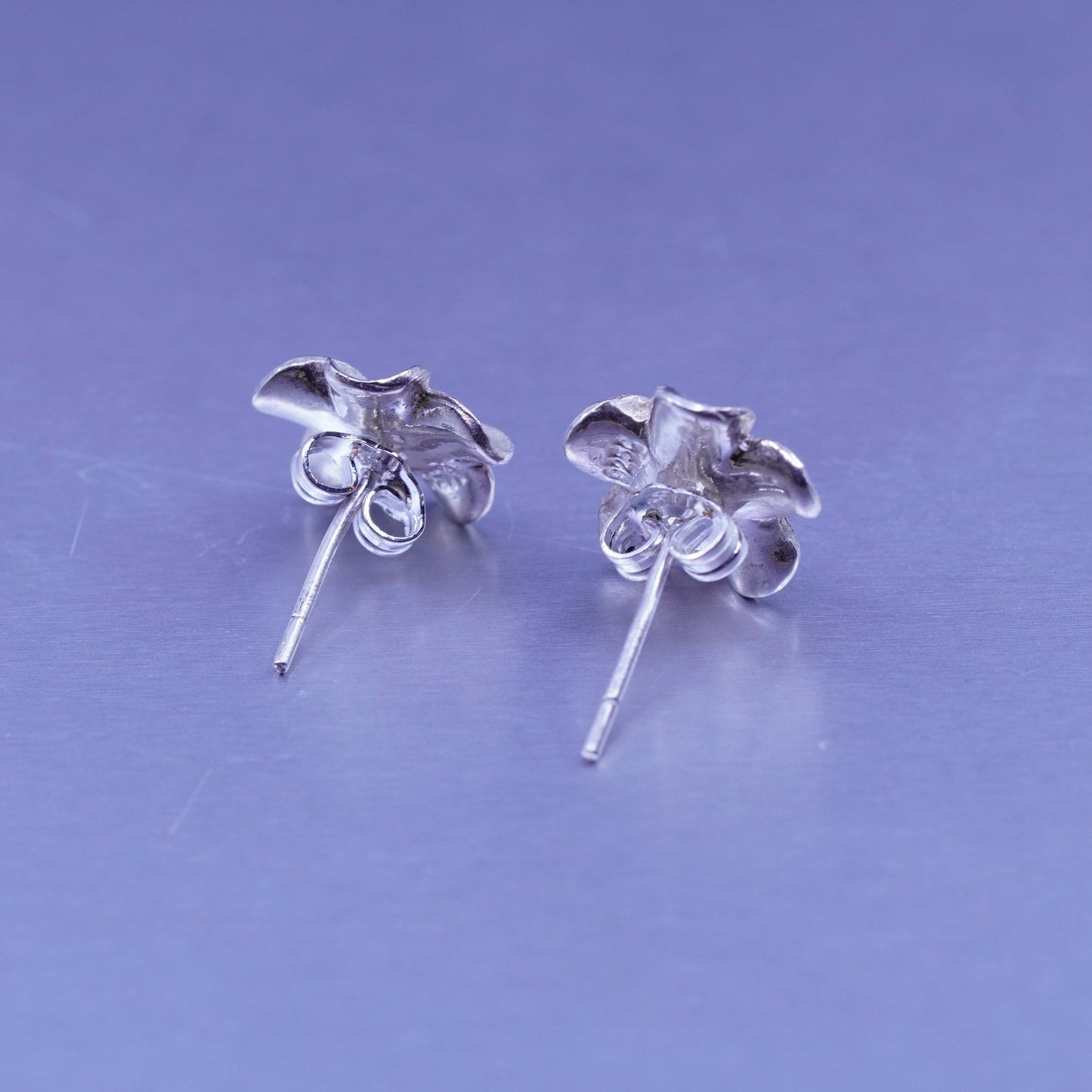 vtg Sterling 925 silver handmade earrings, plumeria flower studs
