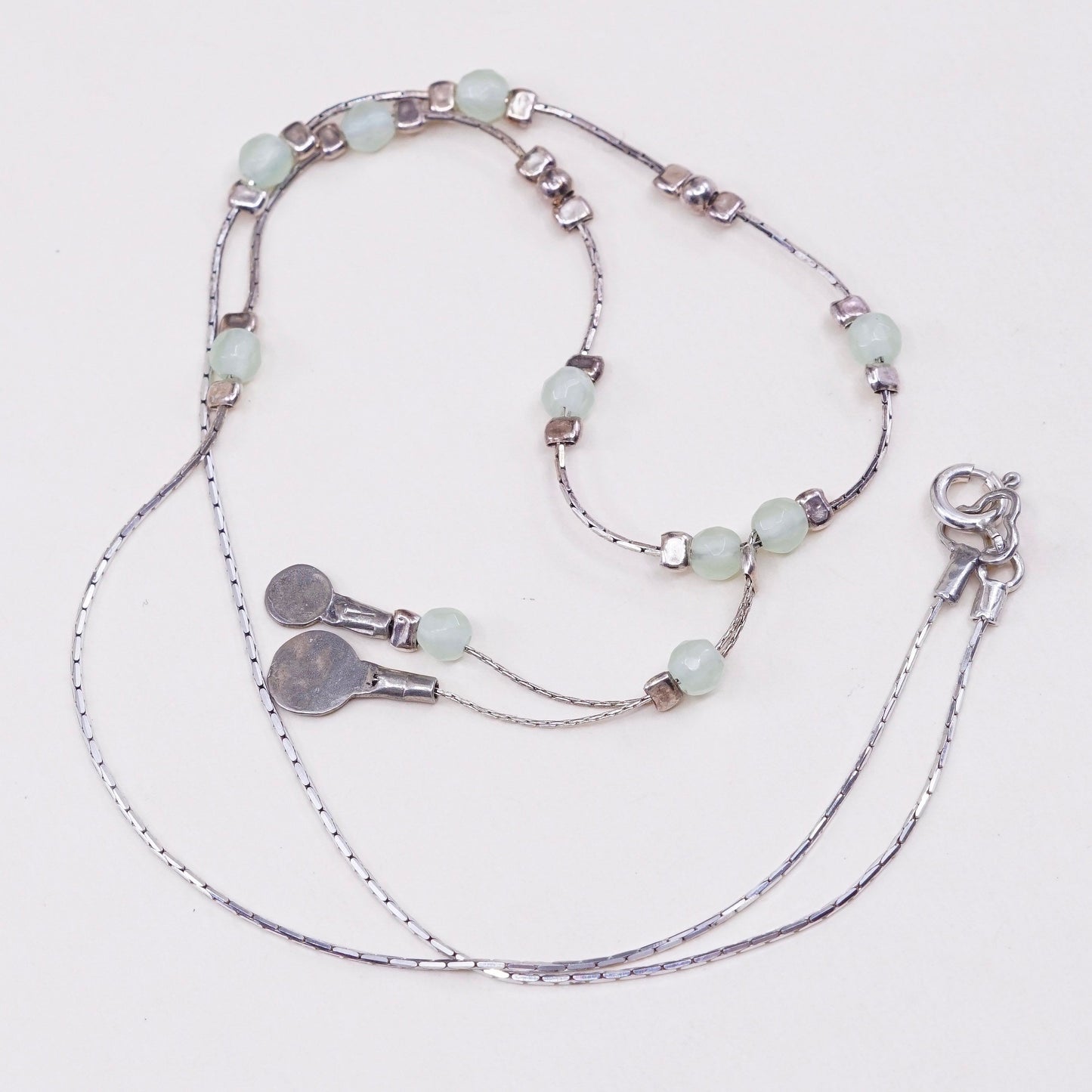 16”, Sterling silver necklace, 925 snake chain with jade beads and dangles