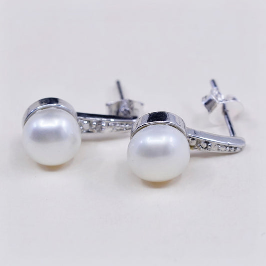 Vintage DBJ sterling silver earrings, 925 studs with pearl and crystal
