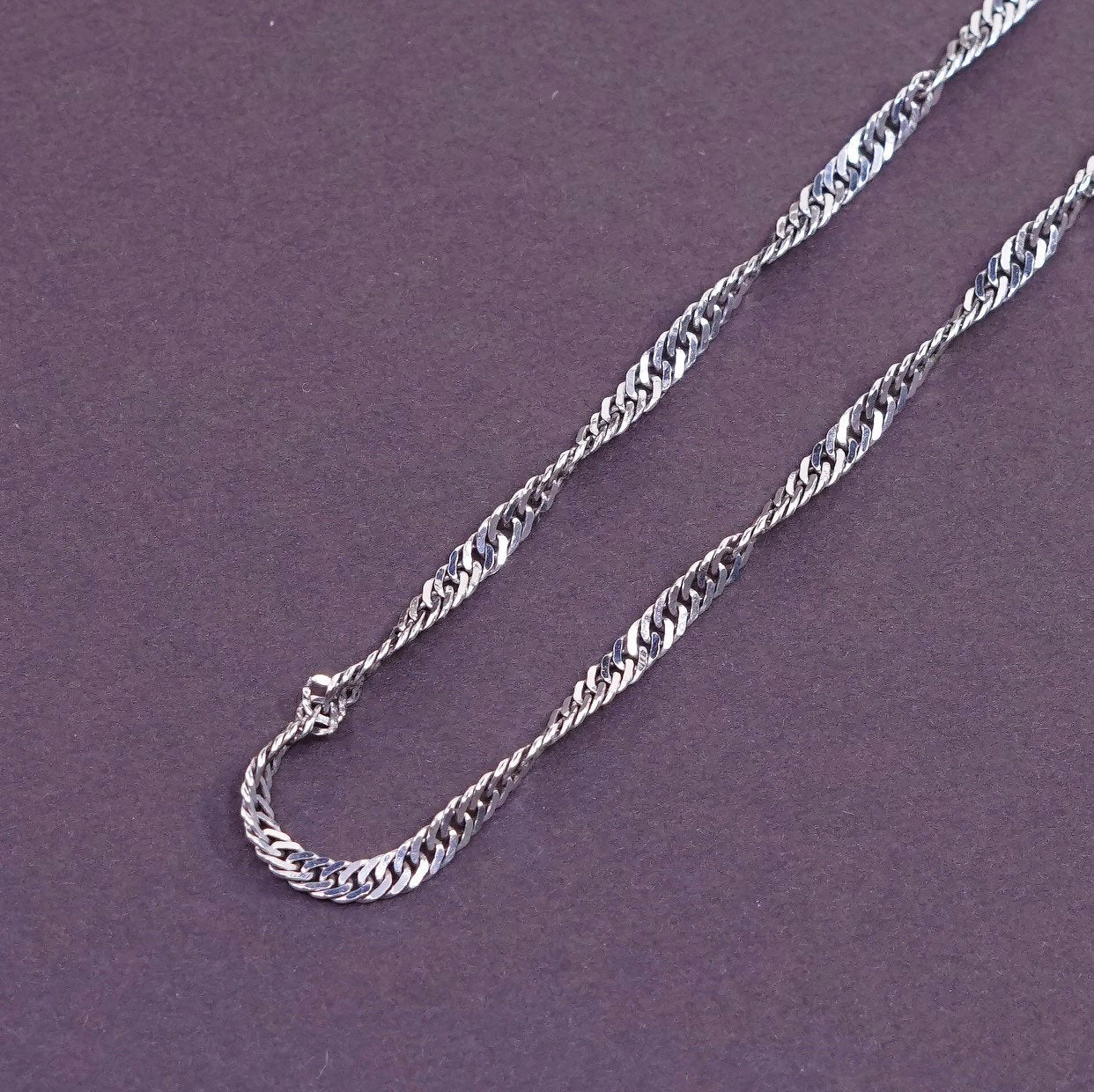 18", 3mm, vtg Sterling silver necklace, oxidized 925 twisted curb chain