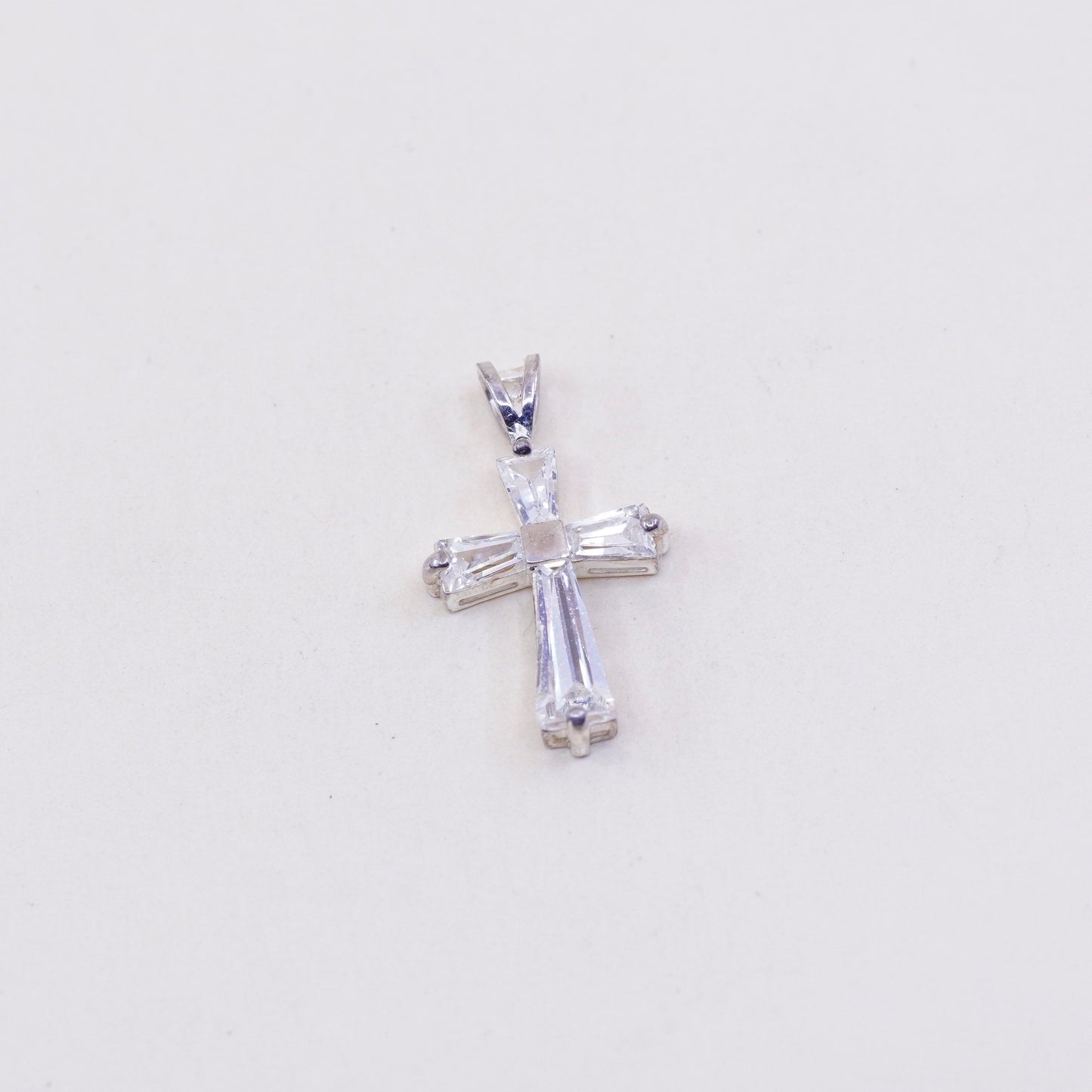 Vintage sterling silver pendant, 925 cross handmade pendant with Cz